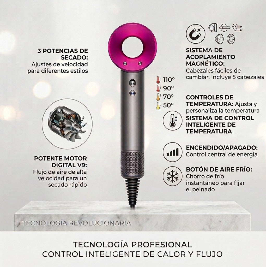Secador de pelo profesional con cabezales imantados IonDry